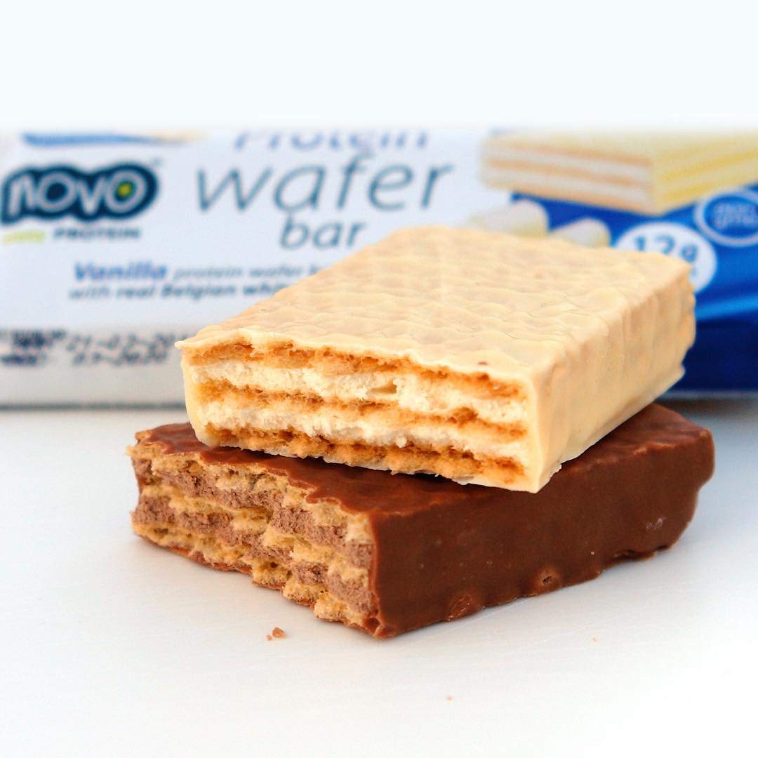 Two layered Novo Protein Wafer Bars vanilla and chocolate flavor for tasty nutrition Novo Protein