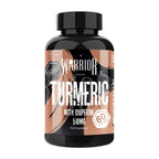 Black Warrior Core Turmeric & Bioperine supplement bottle with vegan, organic turmeric 500mg and 10mg bioperine
