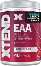 Pink and white XTEND EAA Summer Fruits flavored powder container for XTEND EAAs supplement