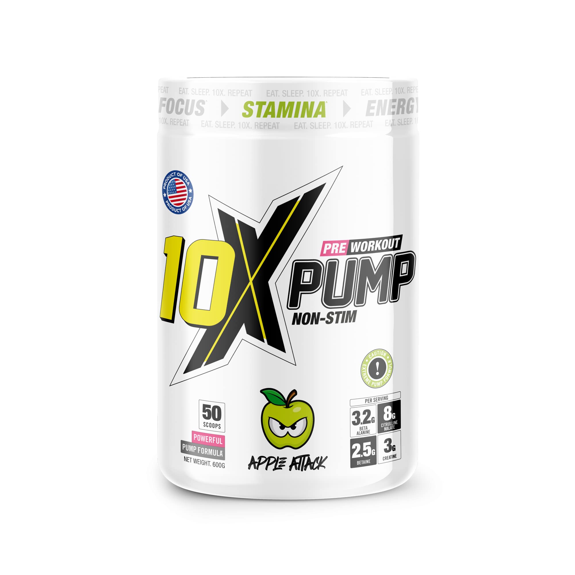 10X Athletic PUMP - 600g / Apple Attack - Pre-Workout Powder