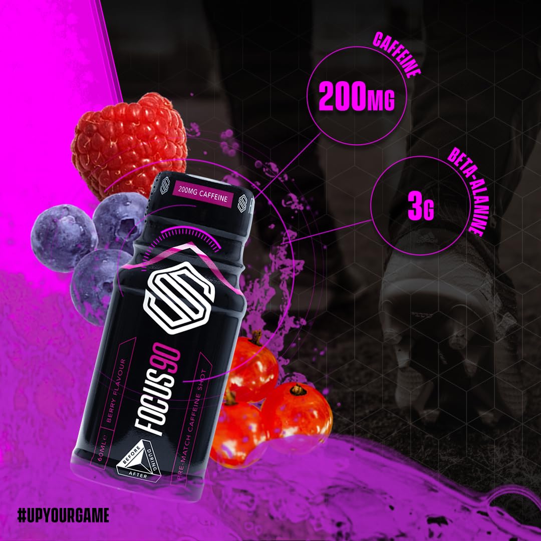 Soccer Supplement Focus Shot with mixed berry flavor, 200mg caffeine, and beta-alanine