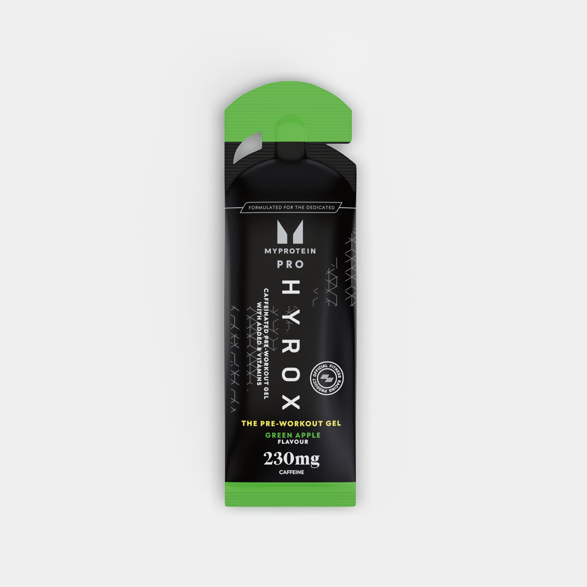 Black and green MyProtein THE Pre Workout Gel Hyrox with citrulline malate and B12