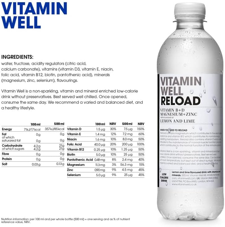 Vitamin Well Reload - 12x500ml / Lemon & Lime - Vitamin Ready-To-Drinks
