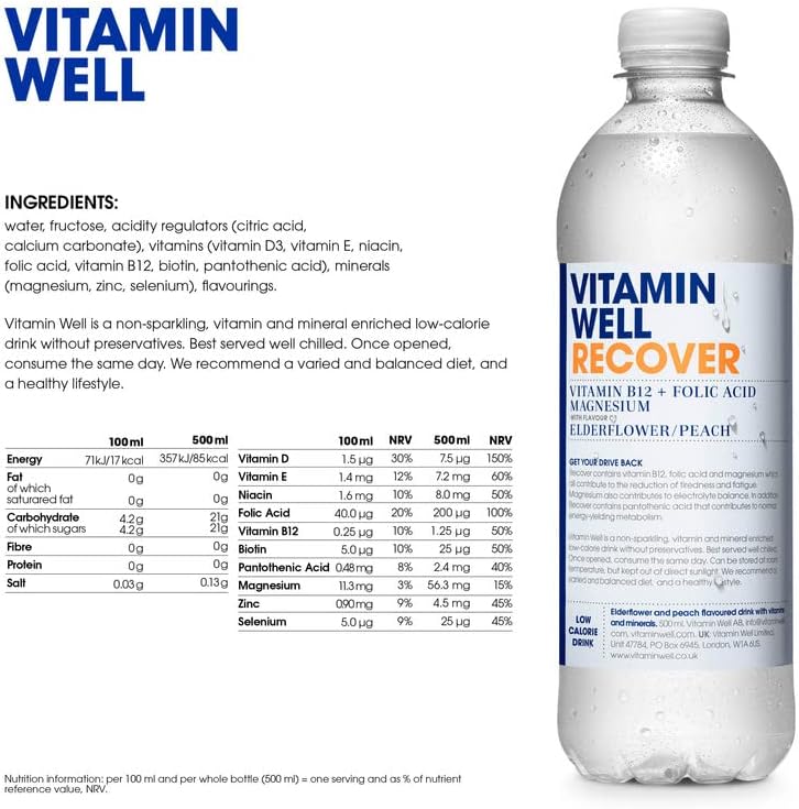 Vitamin Well Recover - 12x500ml / Peach & Elderflower - Recovery Ready-To-Drinks