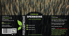 Supplement label for Feel Supreme Premium Spermidine & Astaxanthin Complex capsules for cellular health
