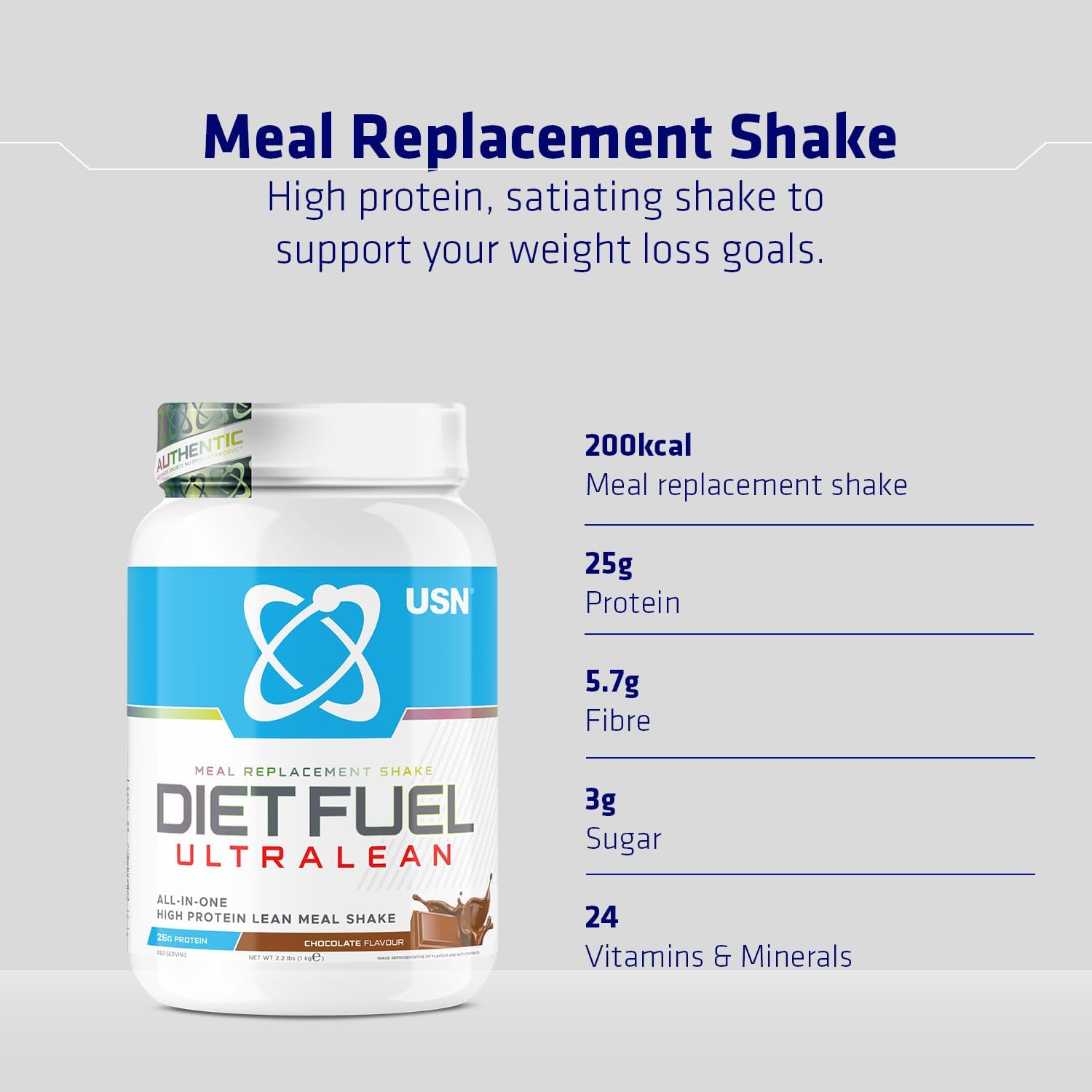 USN Diet Fuel Ultralean meal replacement shake with high protein and calorie control