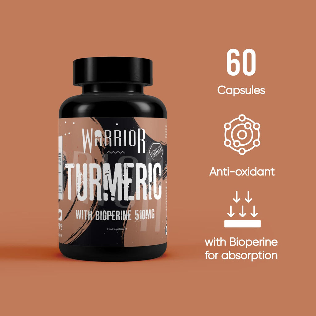 Black Warrior Core Turmeric & Bioperine bottle with 60 capsules for antioxidant support
