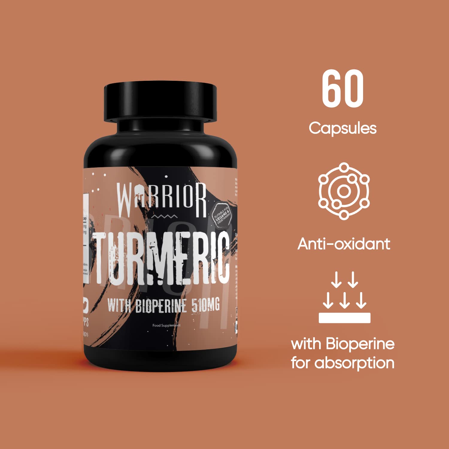Black Warrior Core Turmeric & Bioperine bottle with 60 capsules for antioxidant support