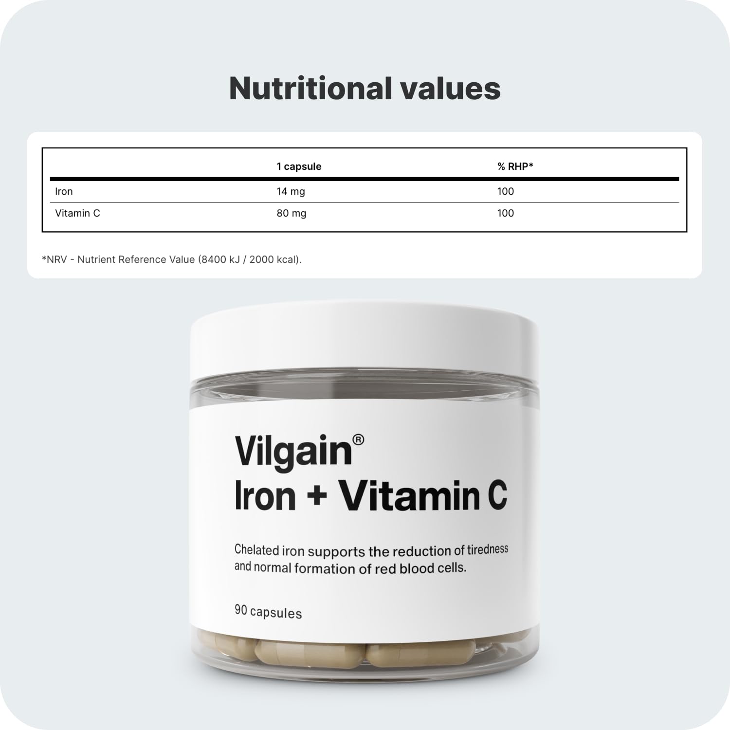 Vilgain Iron + Vitamin C - 90 Caps - Iron Capsules