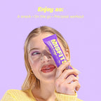 Purple-wrapped Misfits Plant-Based Protein Bar with Caramel Fudge flavor