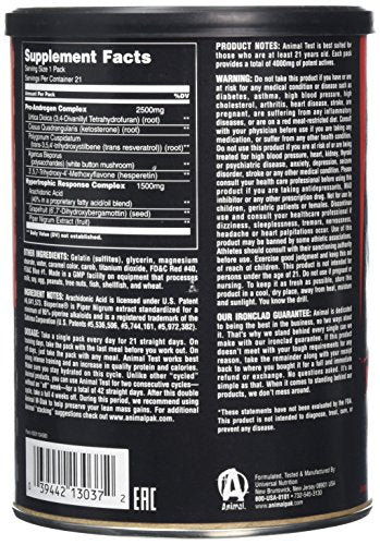 Black Animal Test supplement container with animal test formula and pro-androgen complex