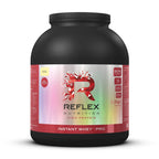 Black tub of Reflex Nutrition Instant Whey Pro banana flavor high-protein powder
