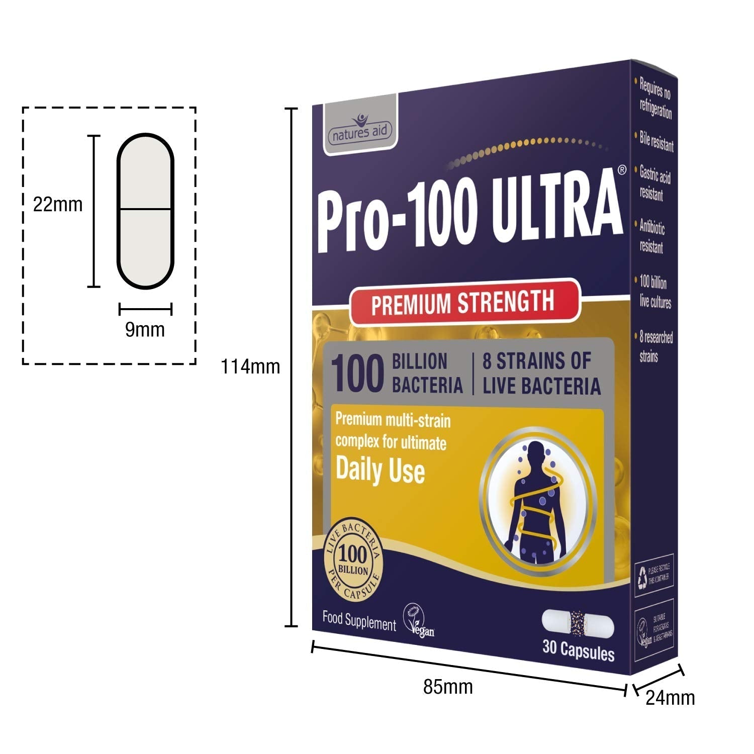 Natures Aid Pro-100 Ultra with billion live cultures and aid pro-30 max capsules