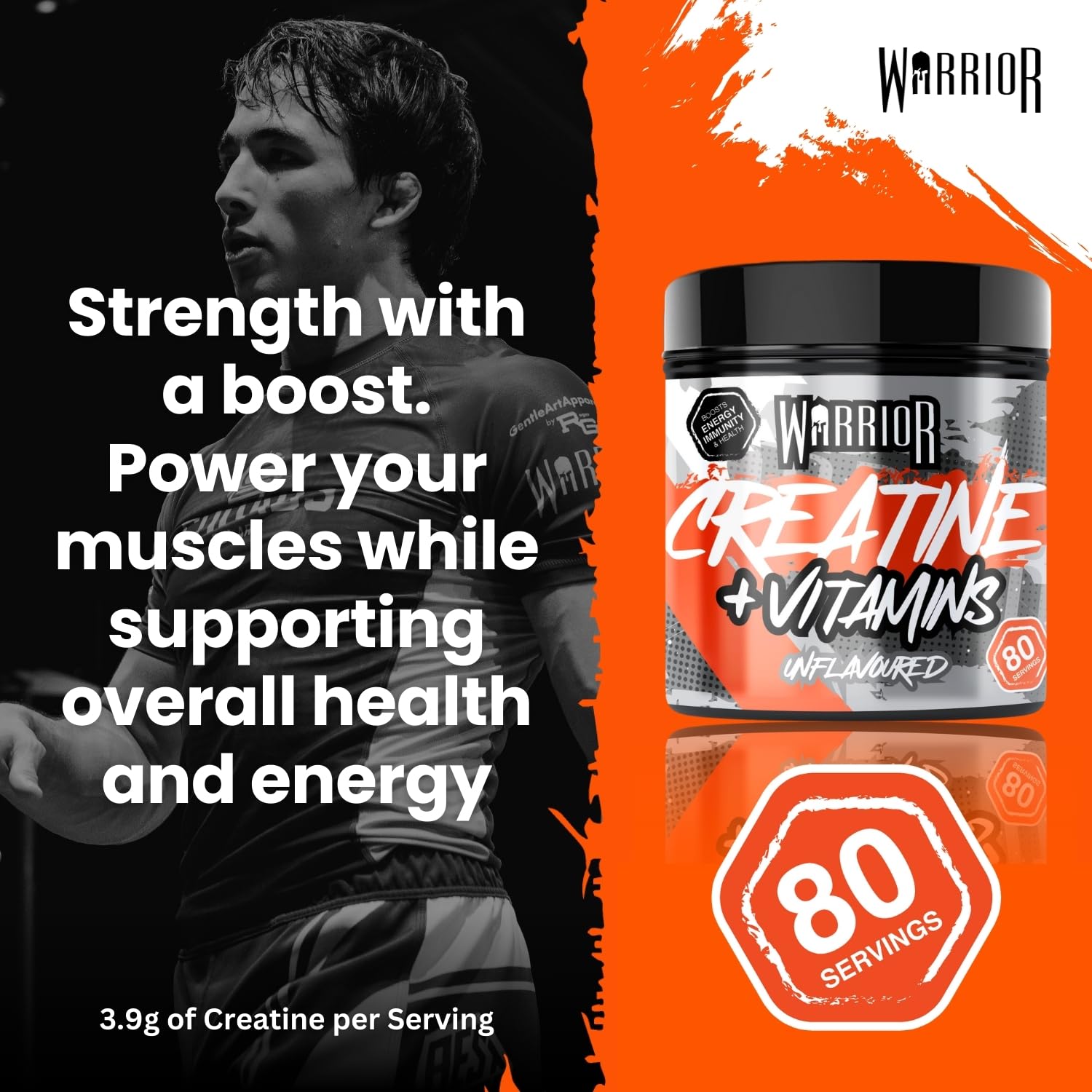 Warrior Creatine Plus Vitamins tub for muscle support and energy on Guinness Road