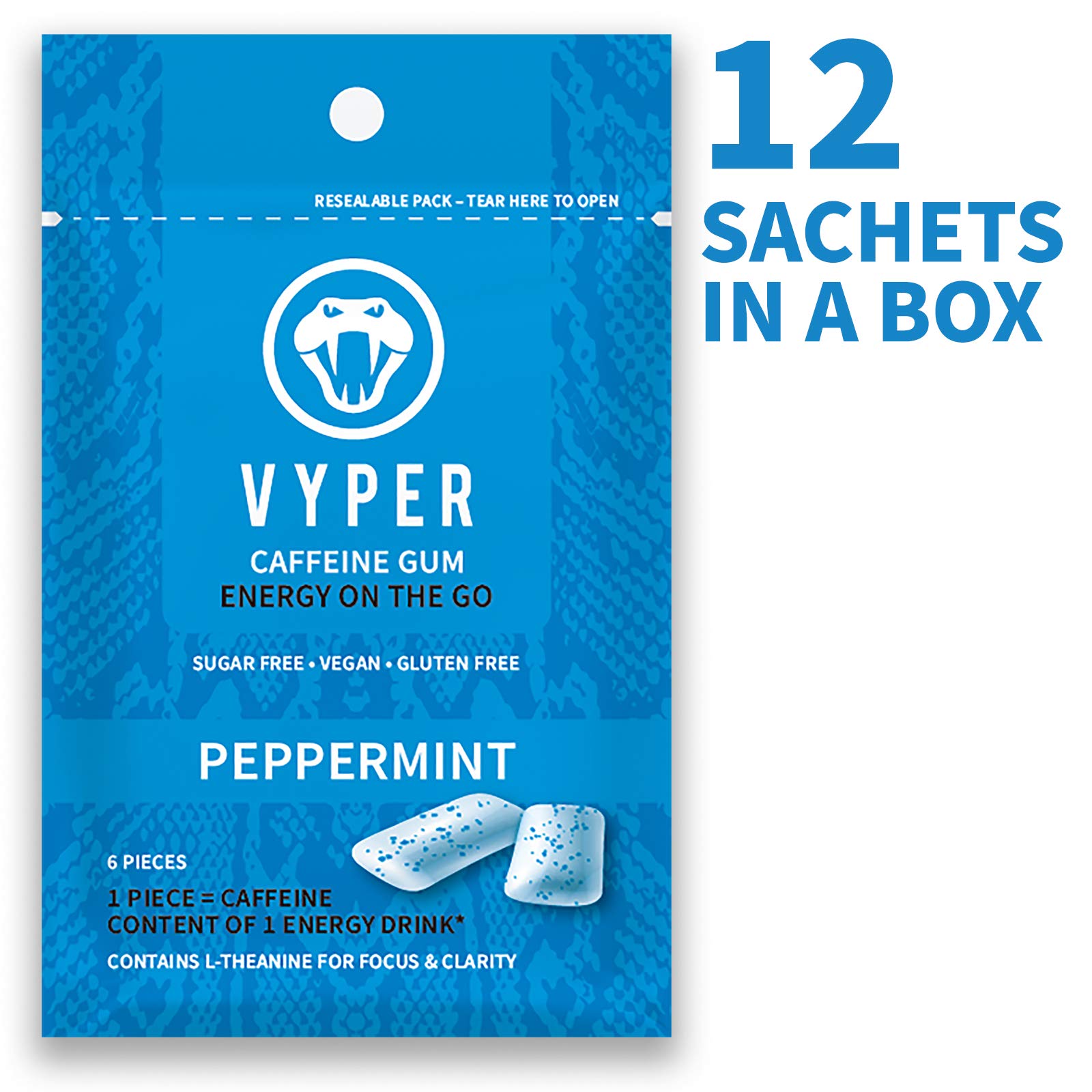 VYPER Caffeine Gum - 12x14g / Peppermint - Caffeine Chewing Gum