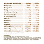 Nutritional info label for The Protein Ball Co Keto Ball Snack, a tasty peanut butter protein ball