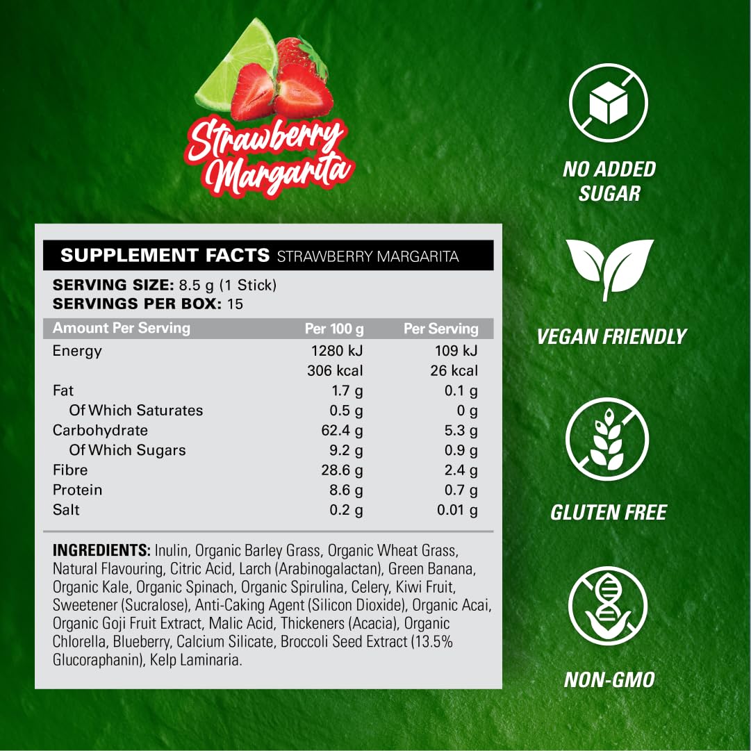EHP Labs OxyGreens 15 Stick Pack 15x127.5g Strawberry Margarita - Spirulina