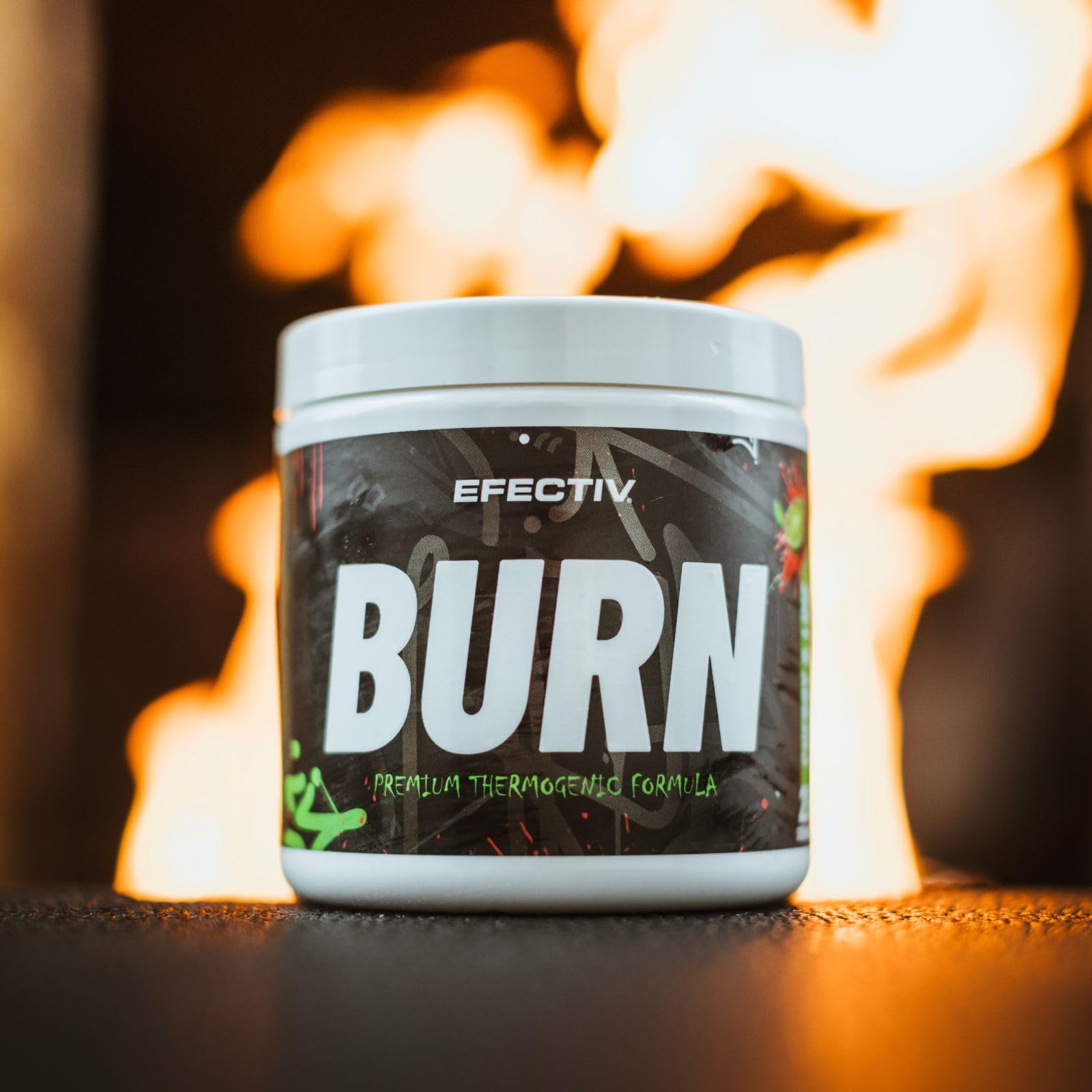 White tub of Efectiv Nutrition Burn fat burner with dark label supporting fat loss