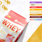 Resealable pouch of strawberry-flavored CNP Whey Protein Powder for muscle support