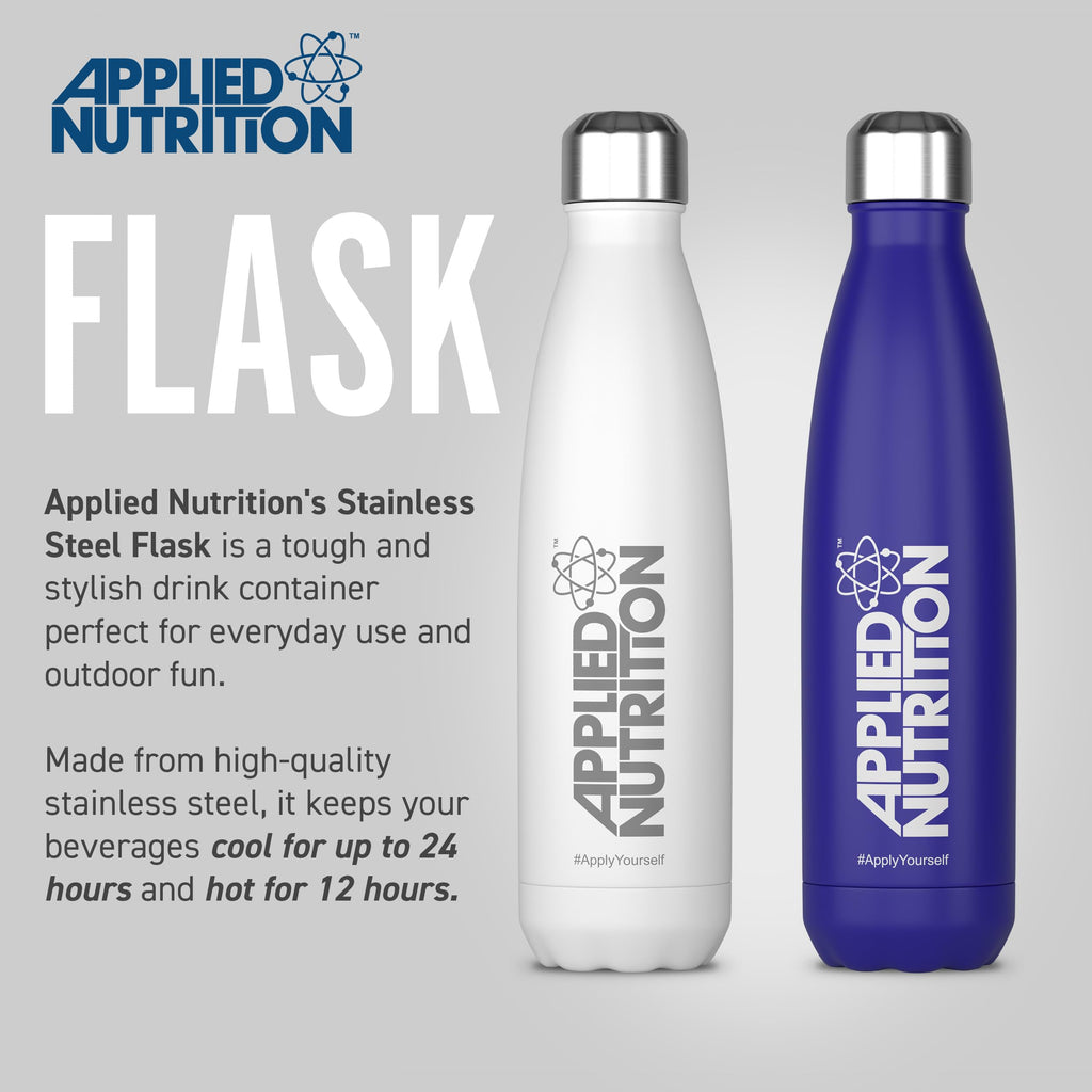 Applied Nutrition Flask 500ml stainless steel leak-proof lid keeps drinks cold 24h hot 12h