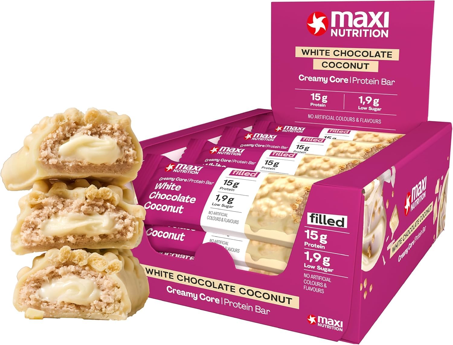 MaxiNutrition Creamy Core Protein Bar 12x45g White Chocolate Coconut - Protein Bars
