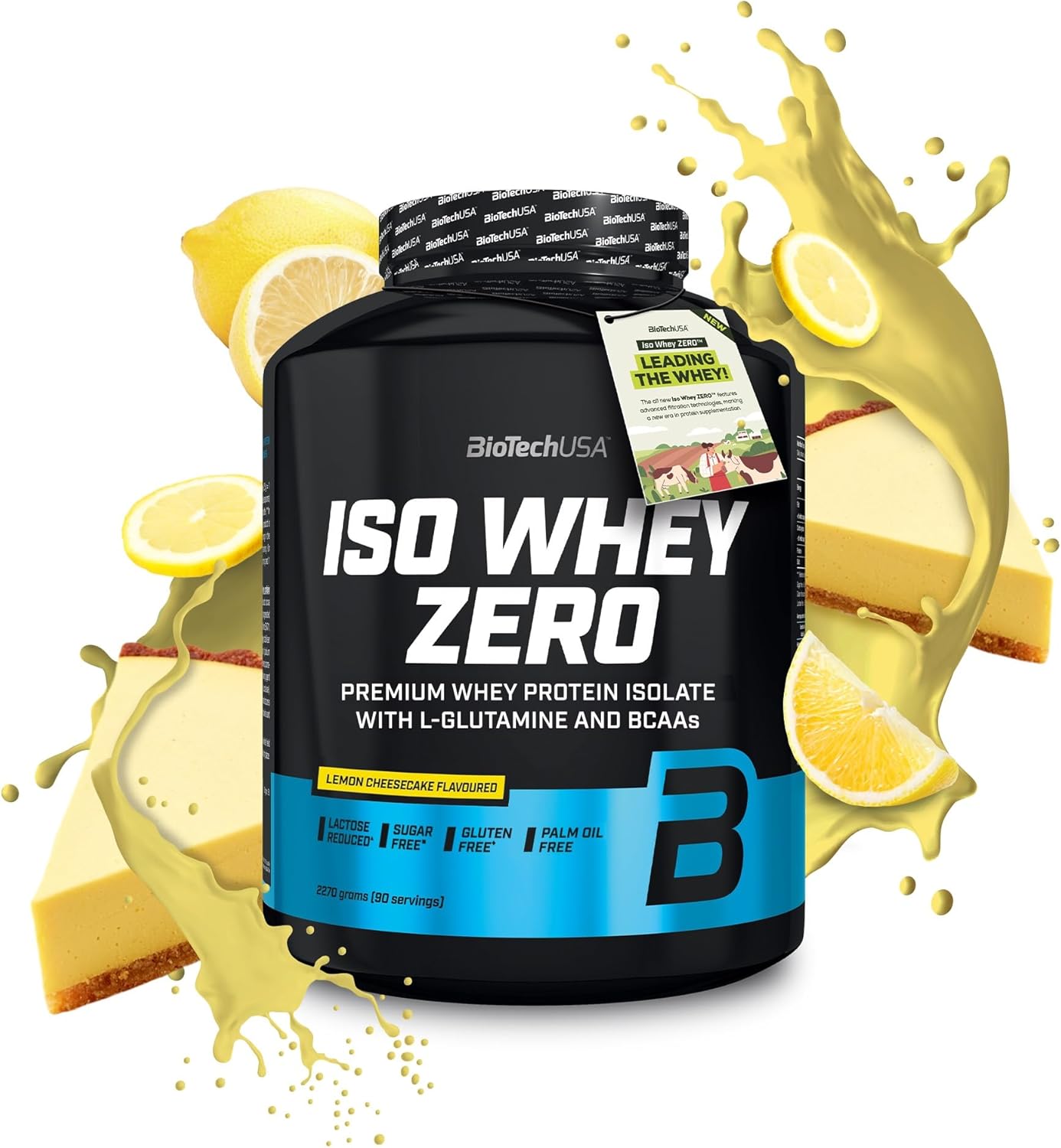 Black Biotech USA Iso Whey Zero Lactose Free tub with lemon cheesecake flavor and BCAAs