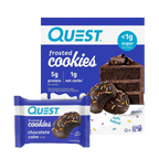 Quest Frosted Cookies twin packs with chocolate cake flavor, low sugar, 5g protein