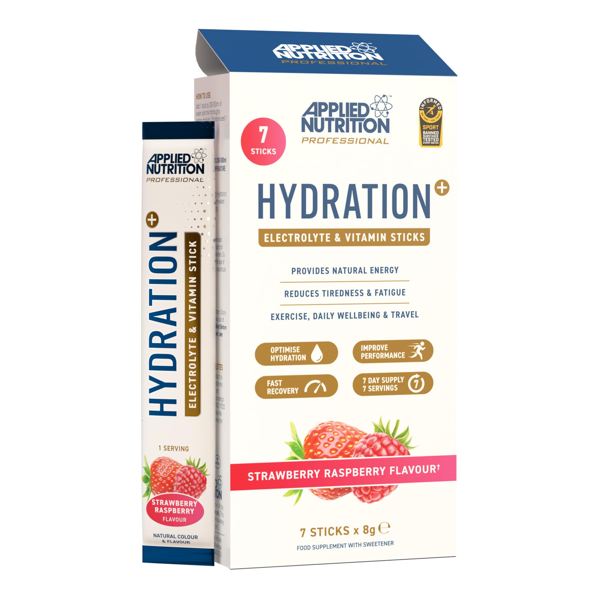 Applied Nutrition Hydration + Electrolyte & Vitamin Powder Sticks - 7x8g / Strawberry Raspberry - British Brands
