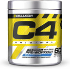Silver Cellucor C4 Original 60 Servings container with Icy Blue Raspberry flavor for advanced energy