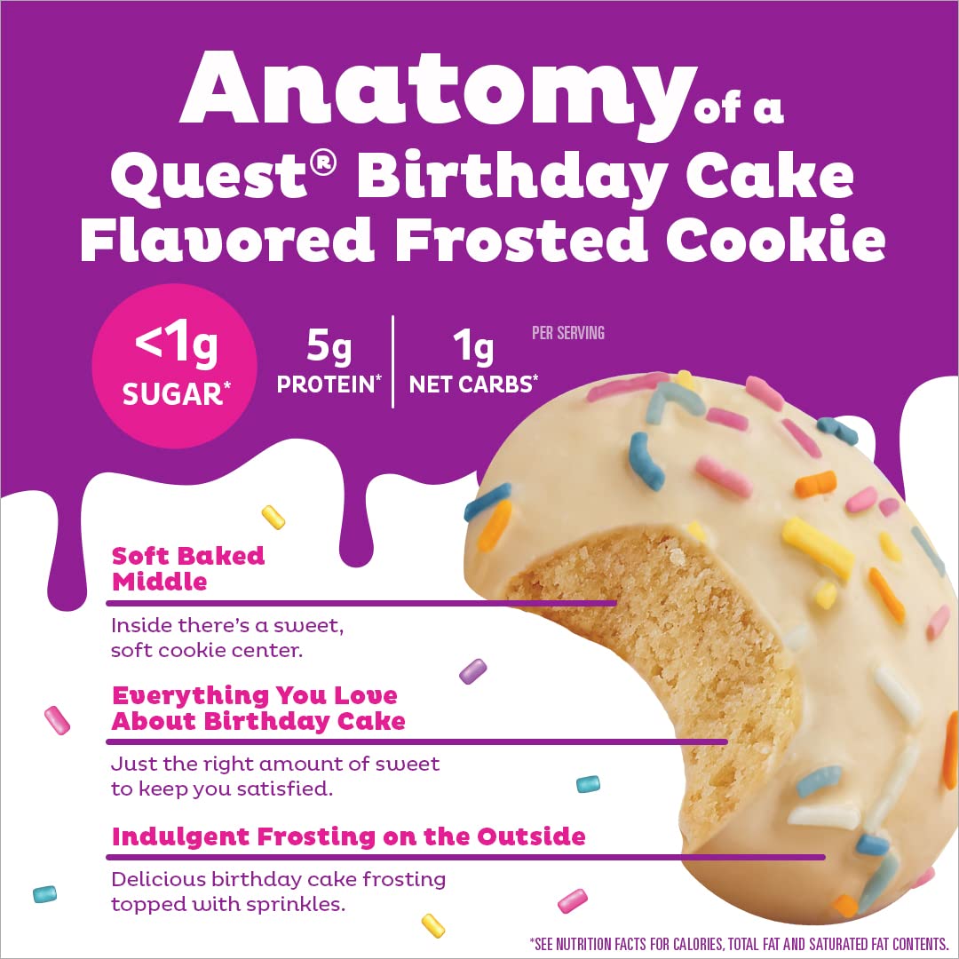 Quest Frosted Cookies twin packs with birthday cake flavor and colorful sprinkles