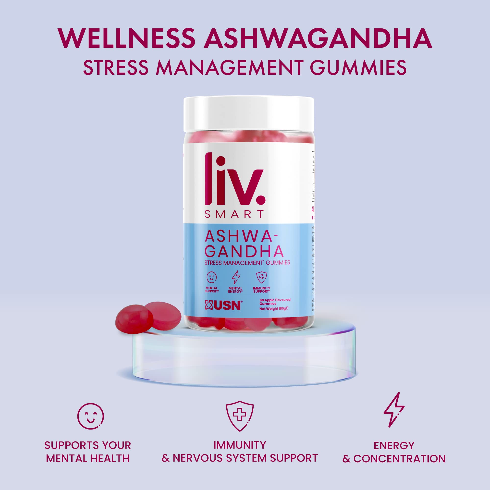 USN Liv.Smart Ashwagandha Gummies - 60 Softgels - Ashwagandha Gummies