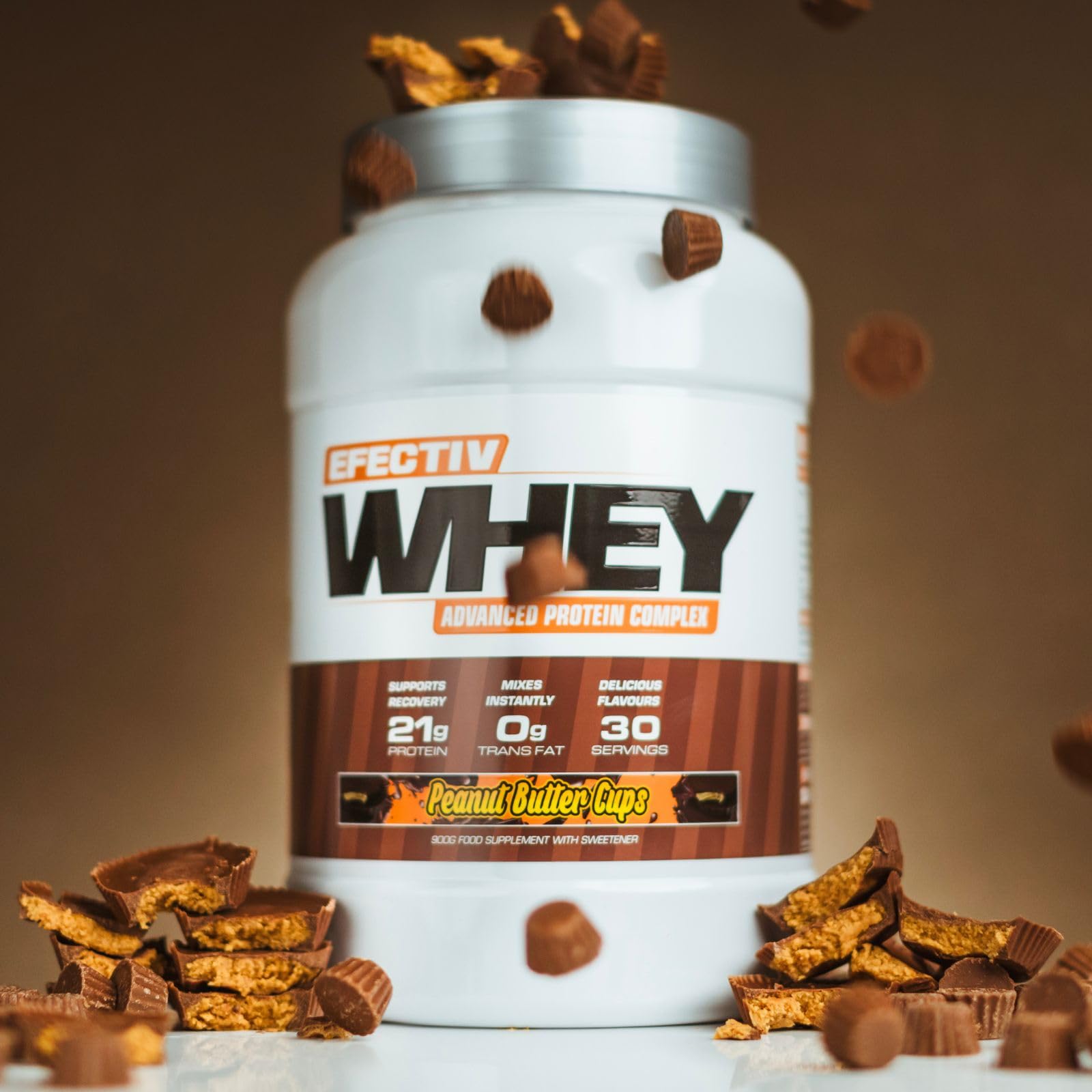 Efectiv Nutrition Whey Protein with Peanut Butter Cups flavor for lean muscle and highly bioavailable whey