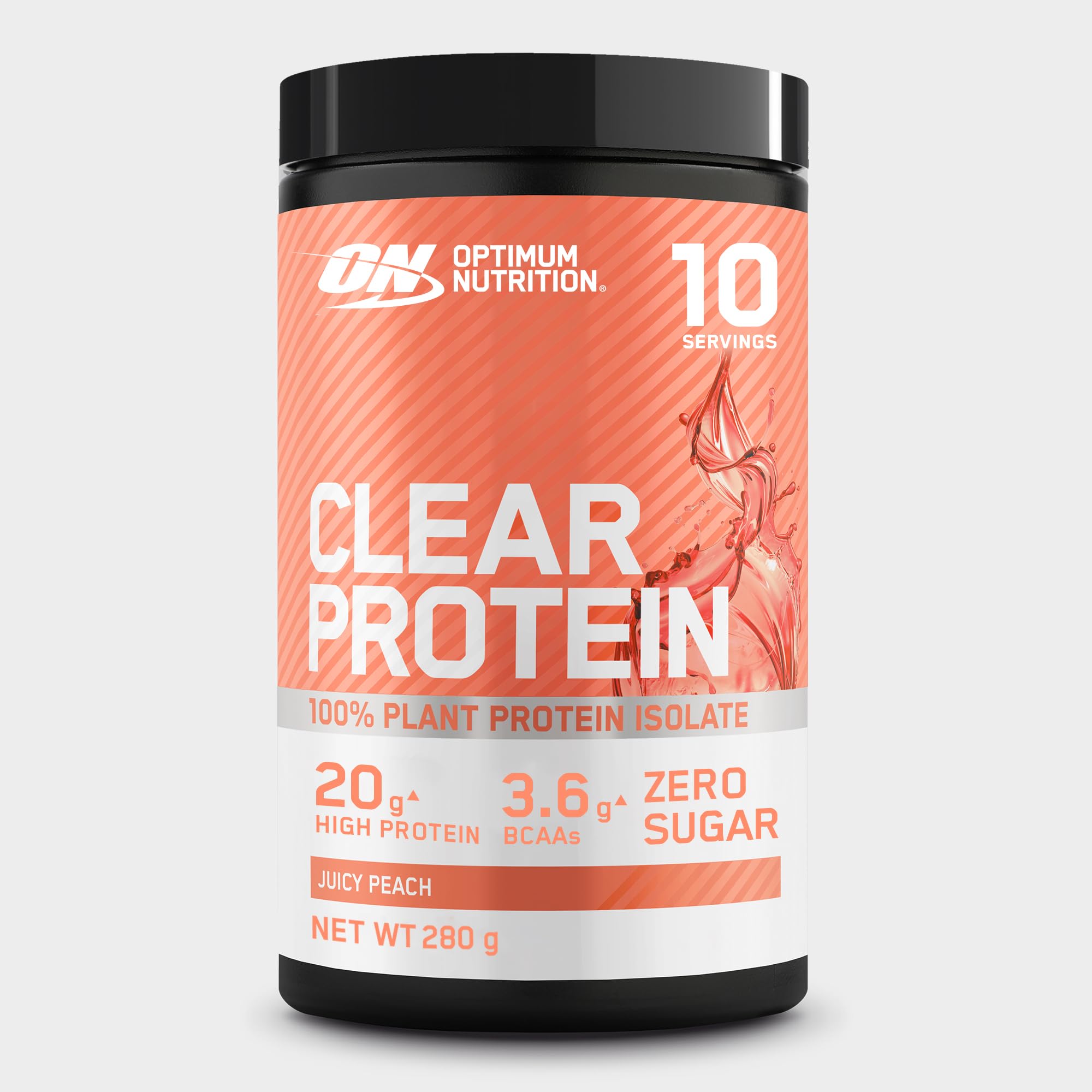 Peach-flavored Optimum Nutrition Clear Protein vegan formula with 20g muscle growth BCAAs