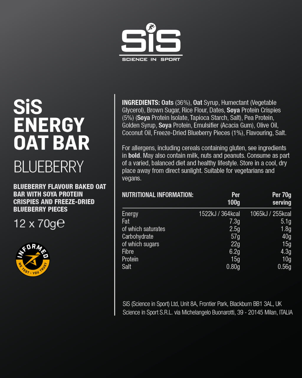 SIS Energy Oat Bar 12x70g