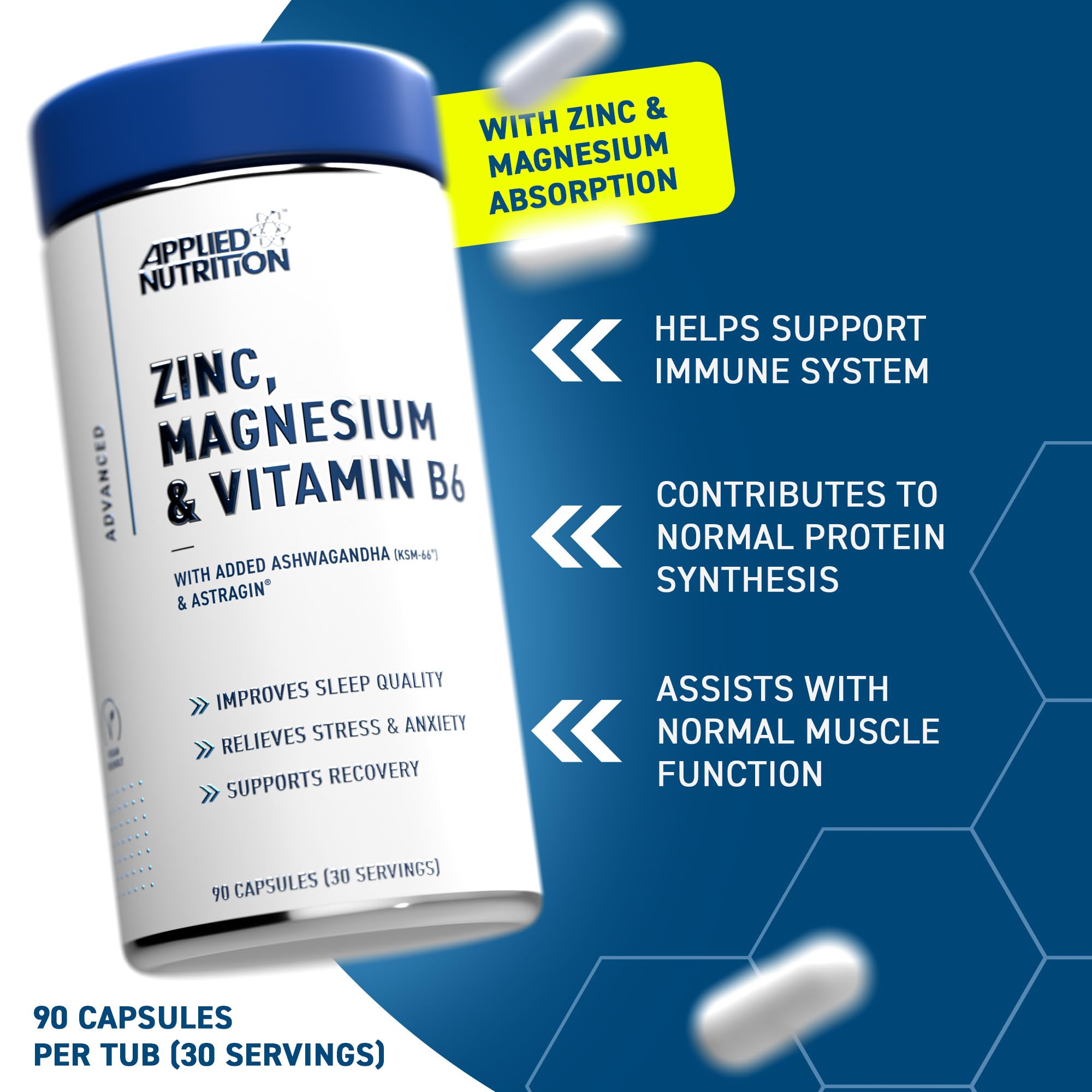 Applied Nutrition Zinc Magnesium and Vitamin B6 - 90 Caps - British Brands