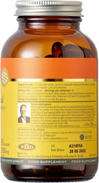 Amber glass bottle of Udo’s Choice Ultimate Oil Blend Caps with metal cap