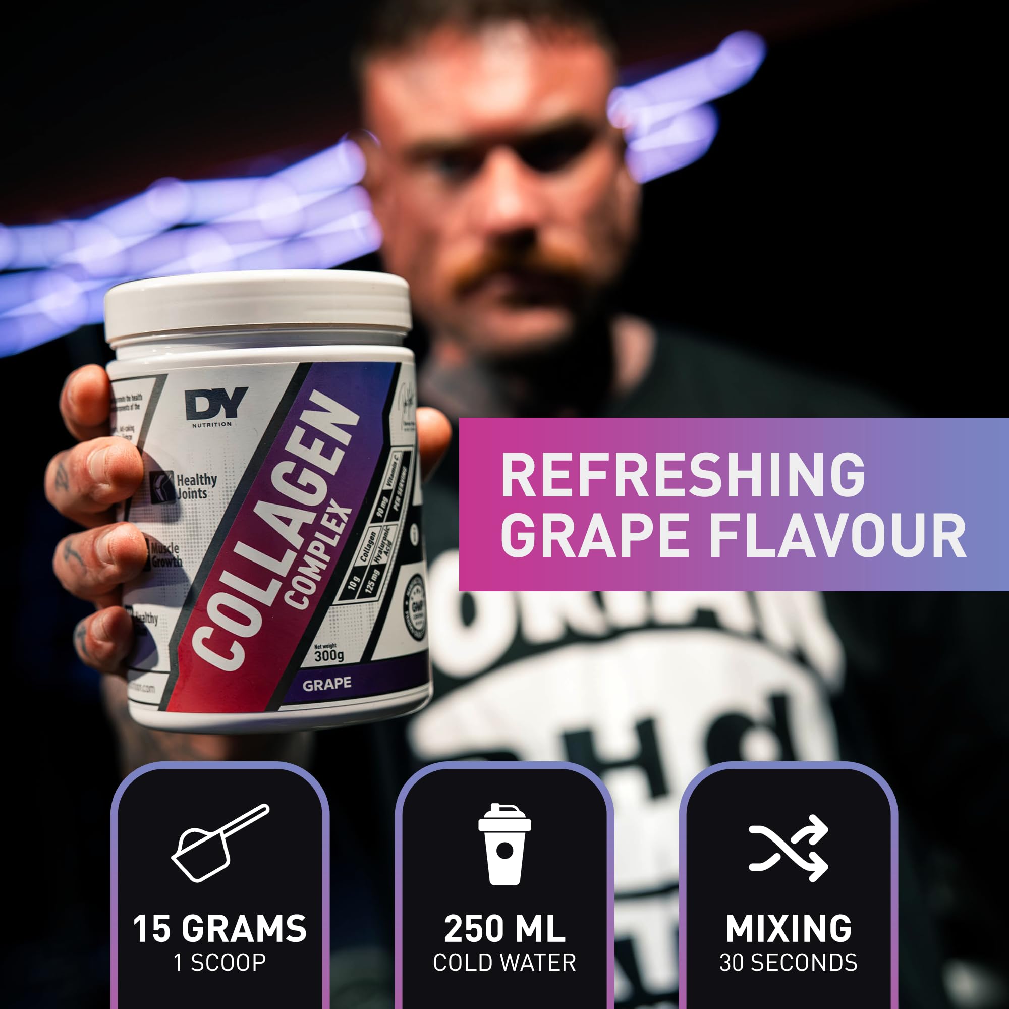 Grape-flavored DY Nutrition Collagen Complex Powder with hydrolyzed collagen for skin hydration
