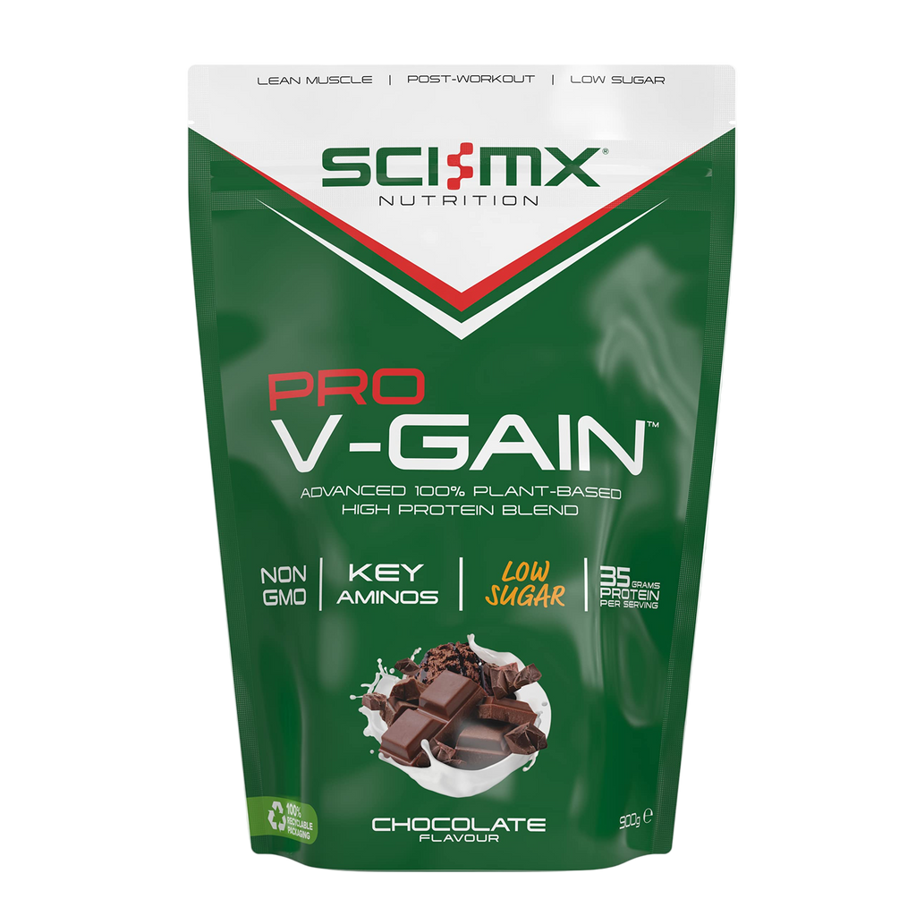 Sci-Mx Nutrition Pro V-Gain protein package on a white background