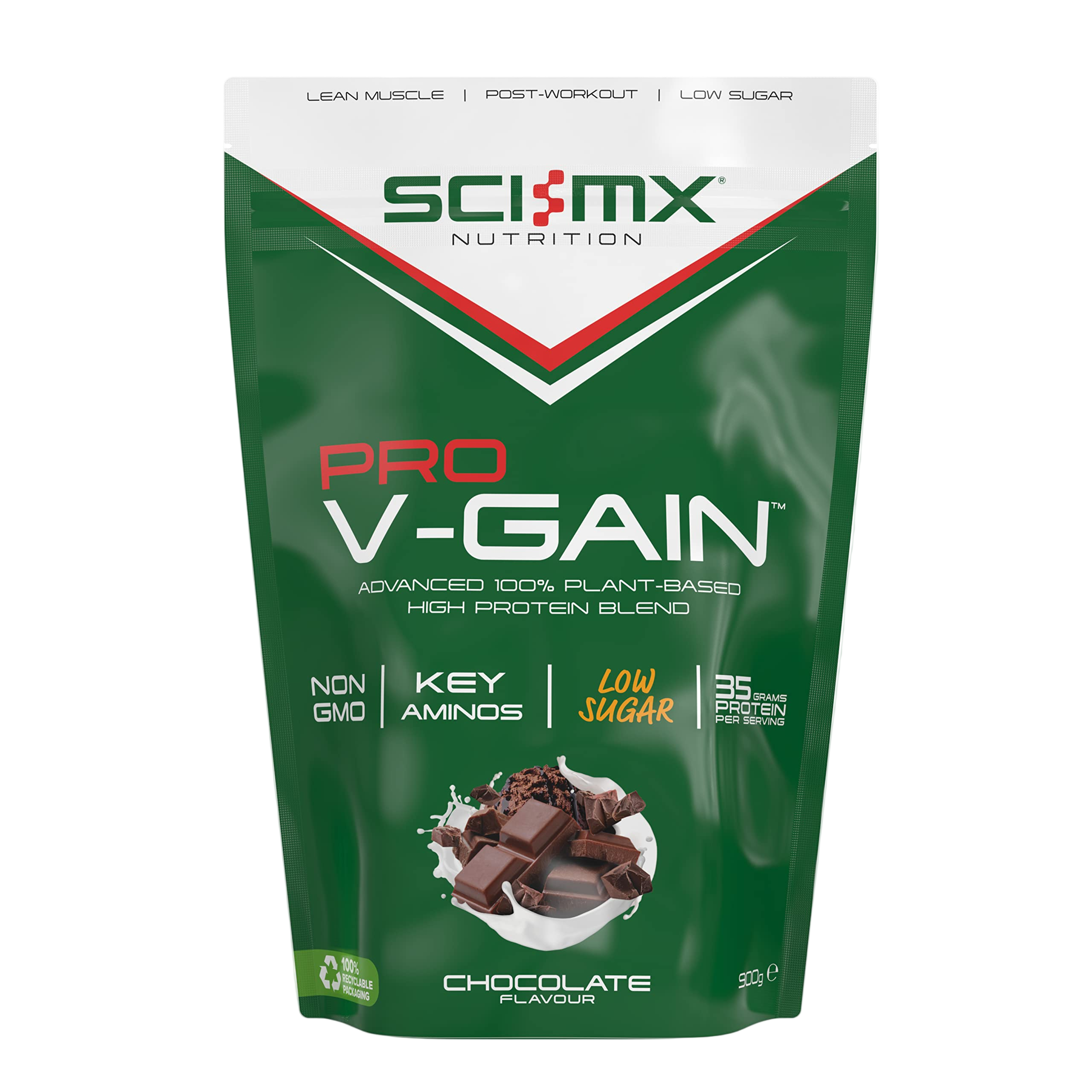 Sci-Mx Nutrition Pro V-Gain protein package on a white background