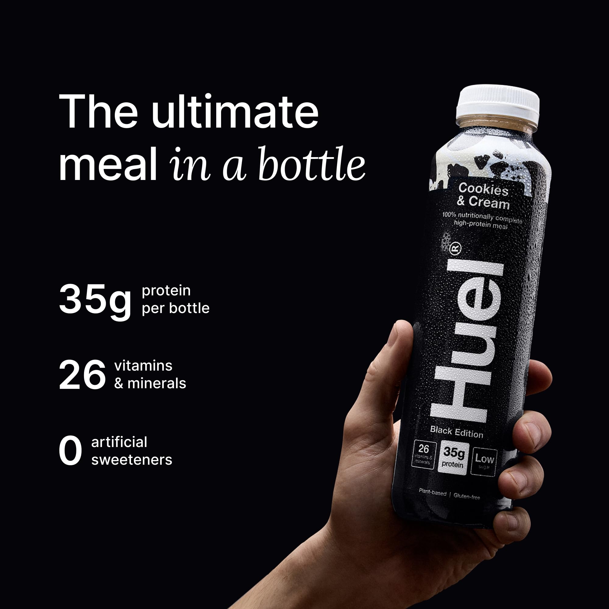 Black bottle of Huel Ready-to-Drink Black Edition 8x500ml Chocolate Peanut Butter flavor