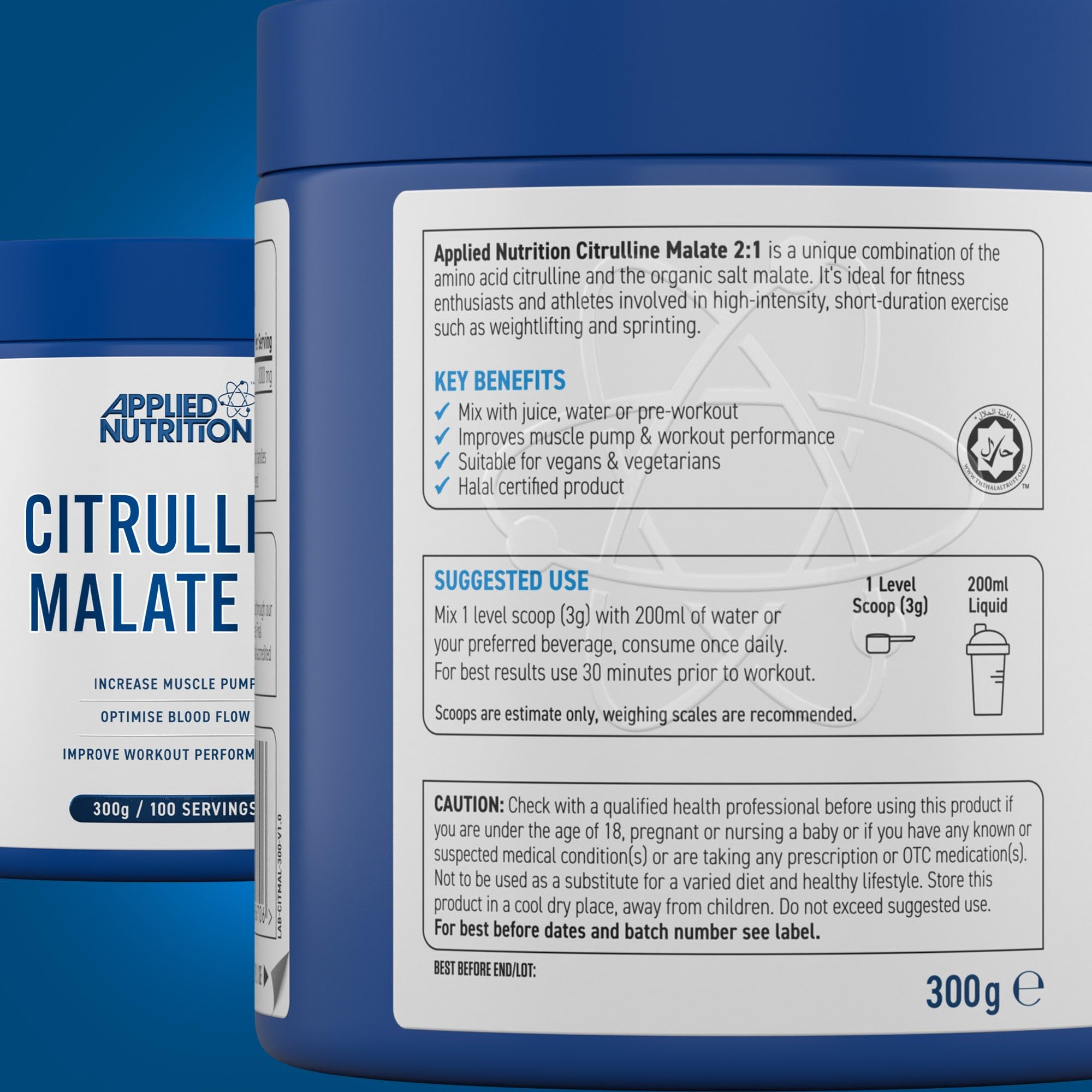 Blue Applied Nutrition Citrulline Malate container for workout performance and muscle recovery