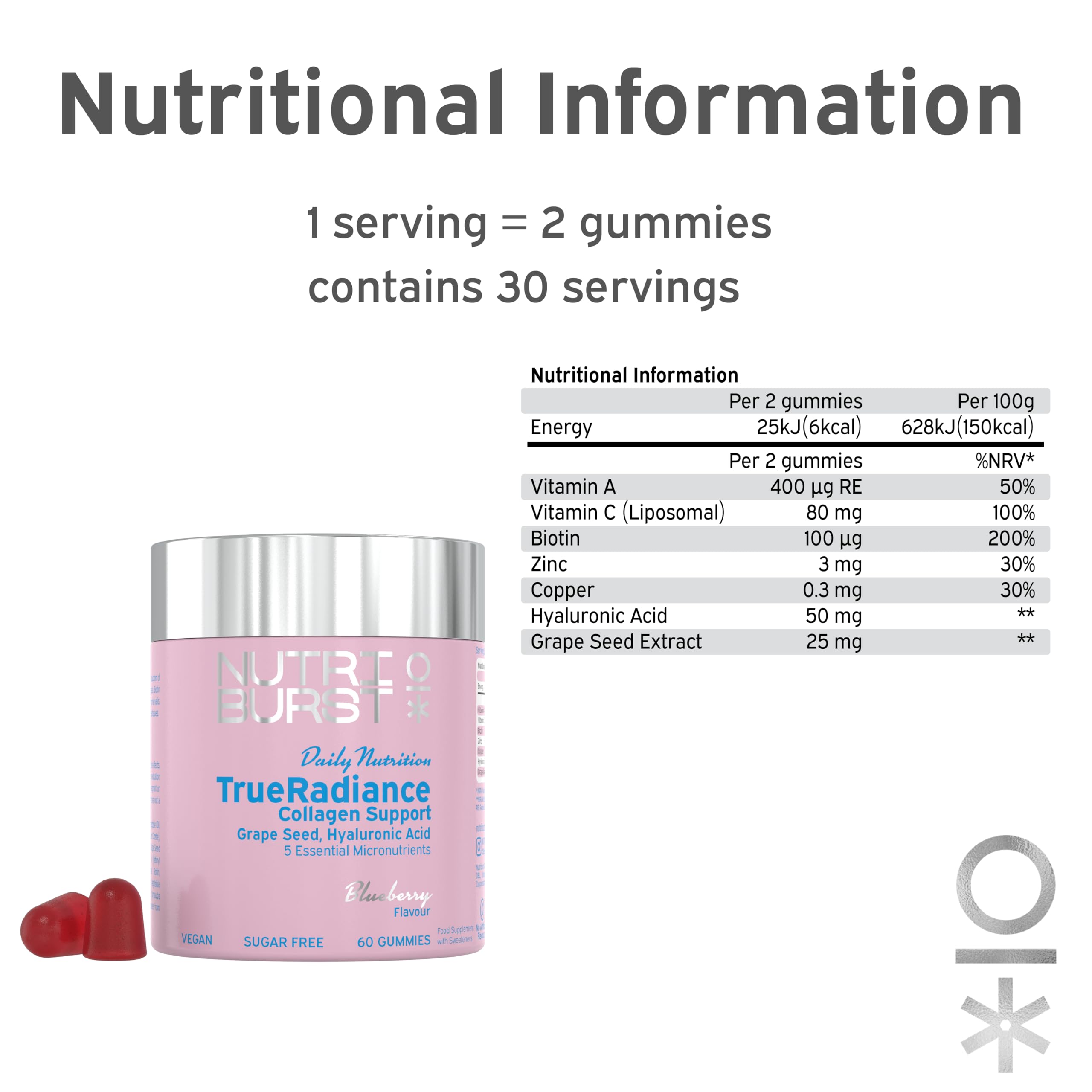 Nutriburst True Radiance - 60 Gummies / Blueberry - Vegan Collagen Gummies