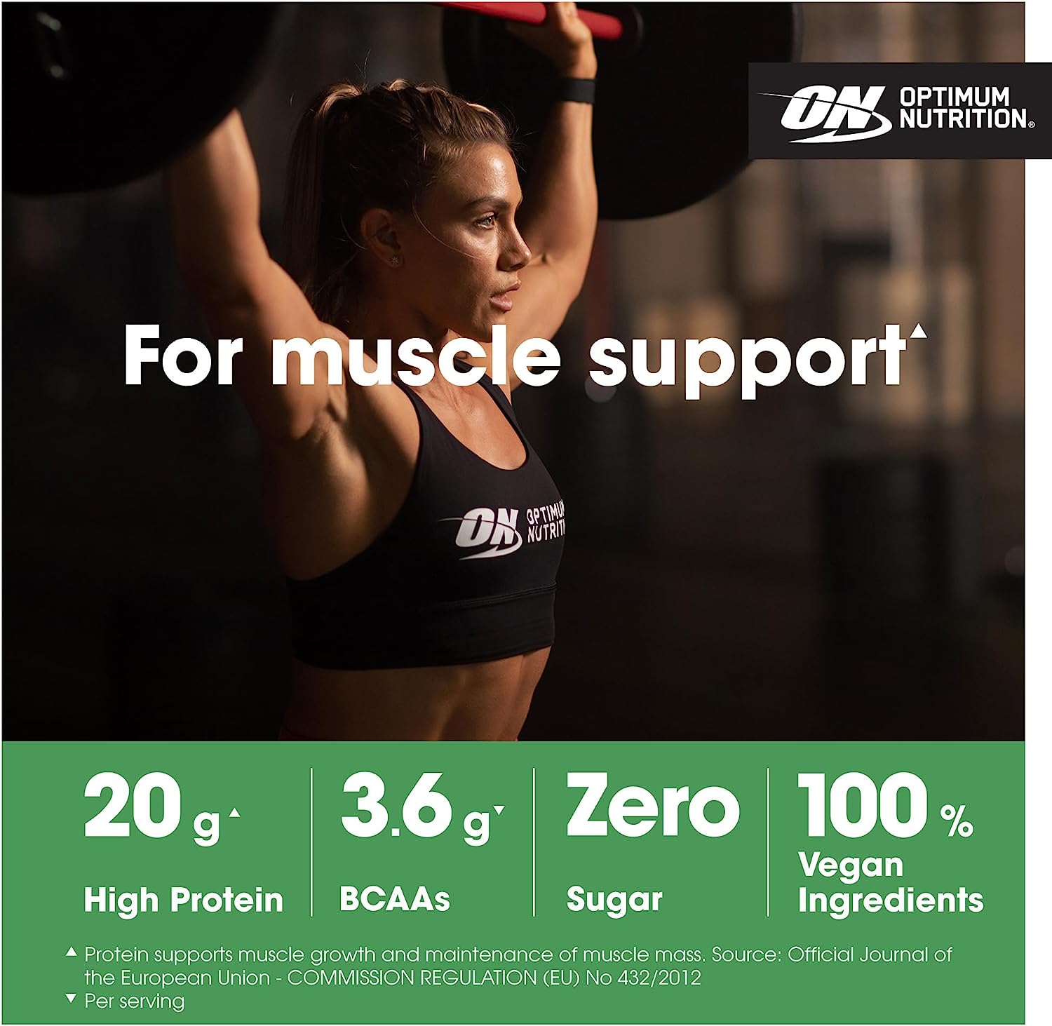 Woman lifting weights with Optimum Nutrition Clear Protein vegan formula for muscle growth