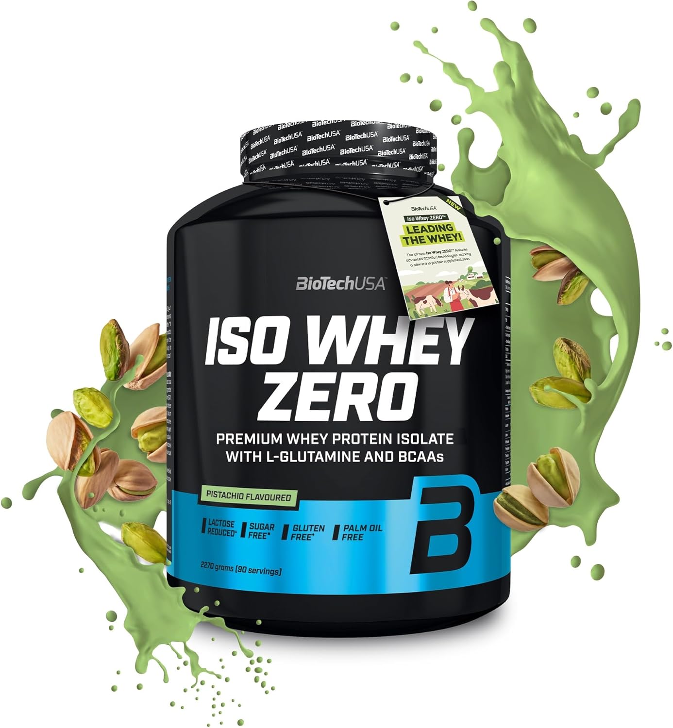 Pistachio flavored whey protein isolate from Biotech USA Iso Whey Zero Lactose Free