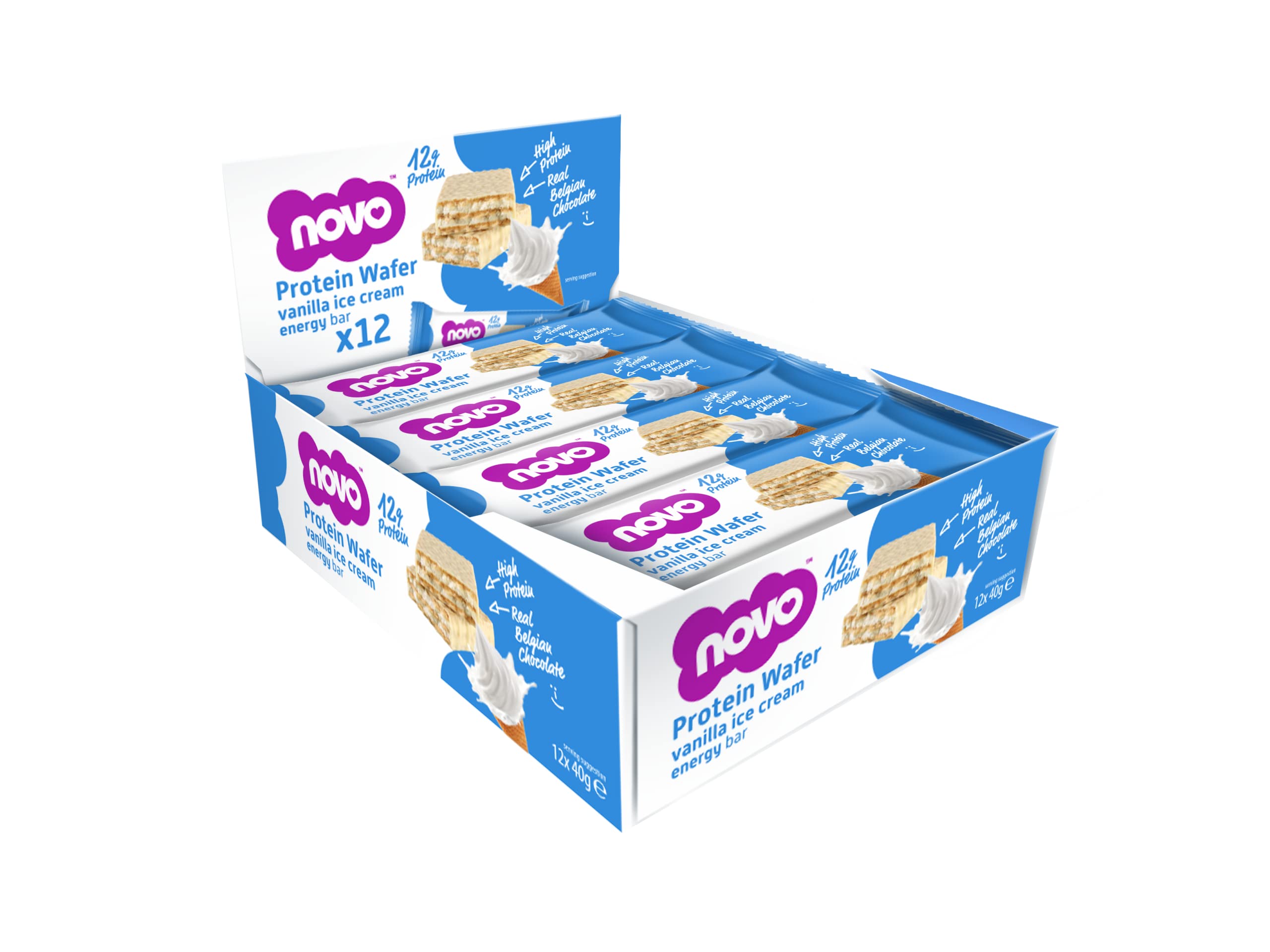 Novo Protein Wafer vanilla ice cream energy bar in Nutrition Novo Protein box