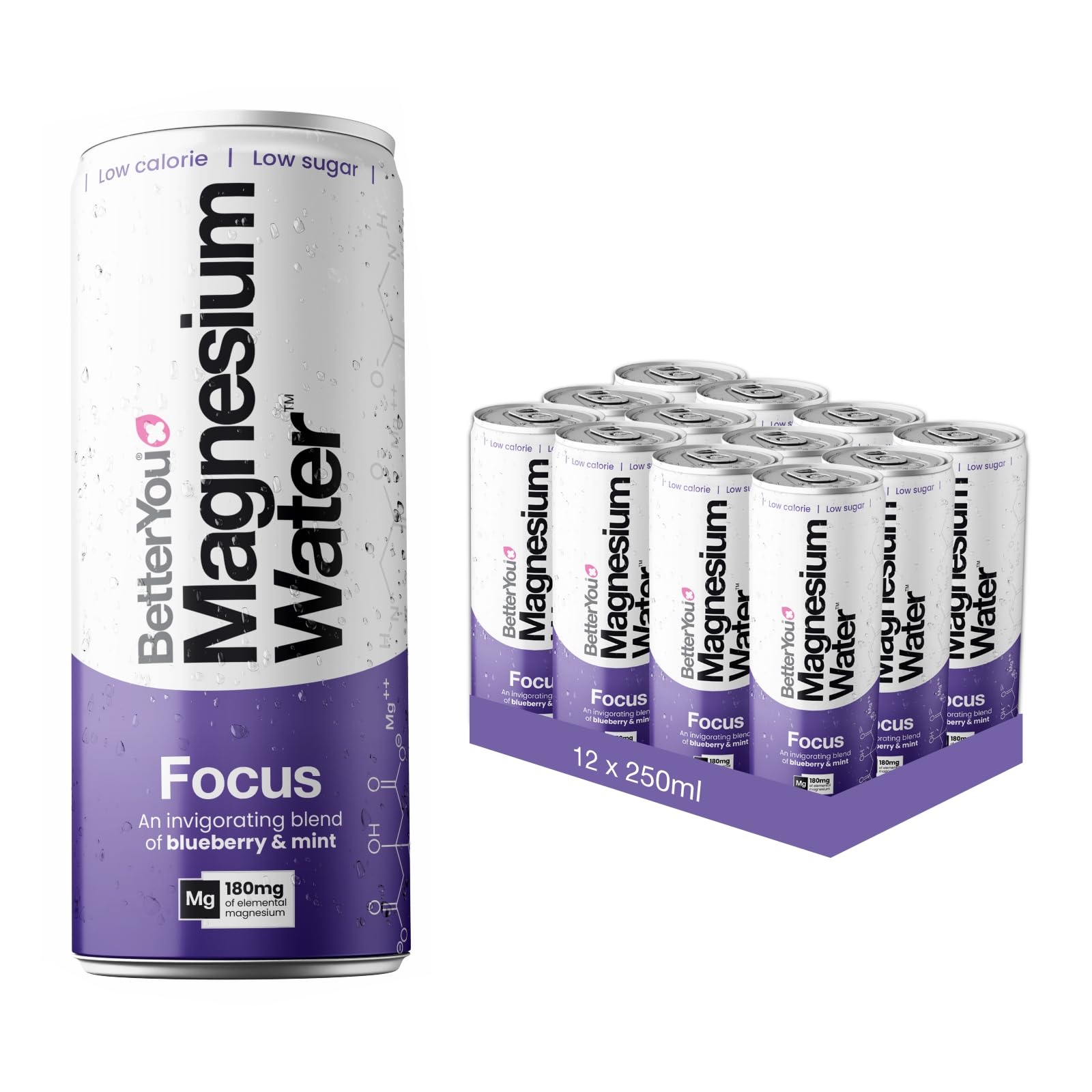 BetterYou Magnesium Water Focus - 12x250ml / Blueberry & Mint - Flavoured Water