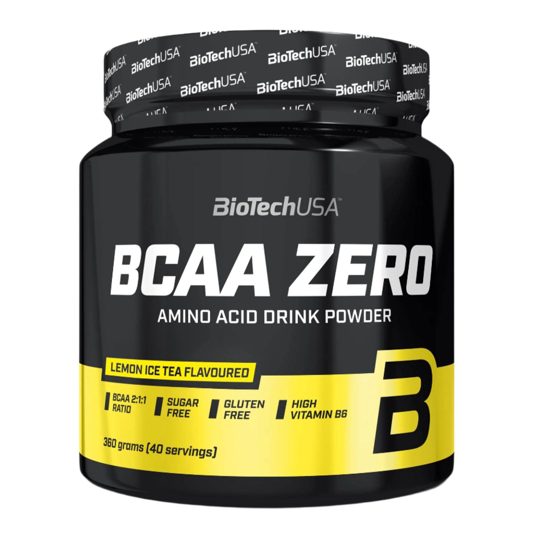 Black and yellow BioTech USA BCAA Zero container for lean muscle and clean nutrition