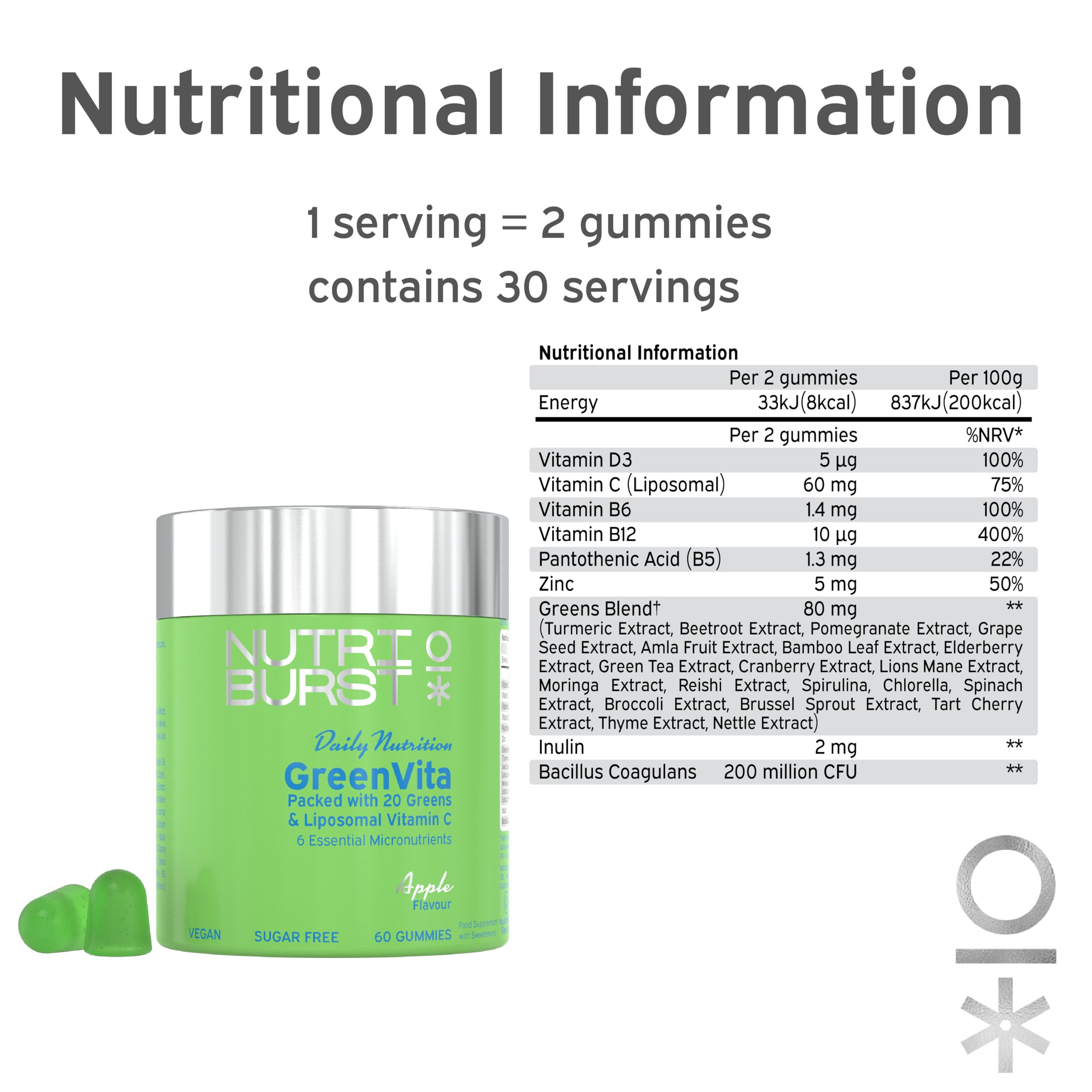 Nutriburst Greenvita - 60 Gummies / Apple - Greens Gummies