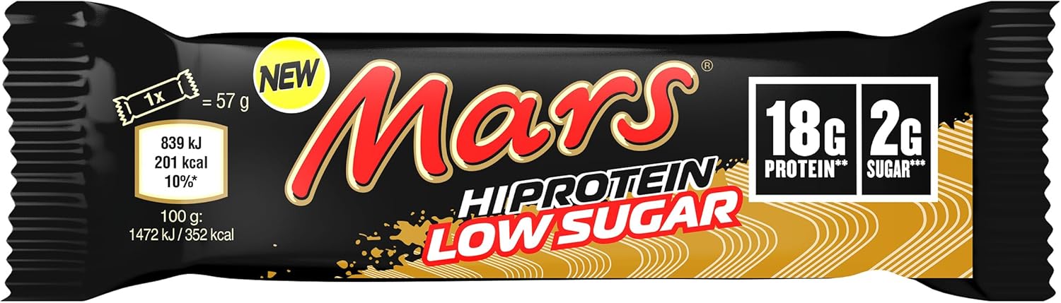 Mars Hi Protein Low Sugar Bar with Mars flavor, a tasty low sugar protein bar