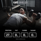 Man lifting dumbbells with Outangled Beef Iso Plus nutrition info, beef protein isolate